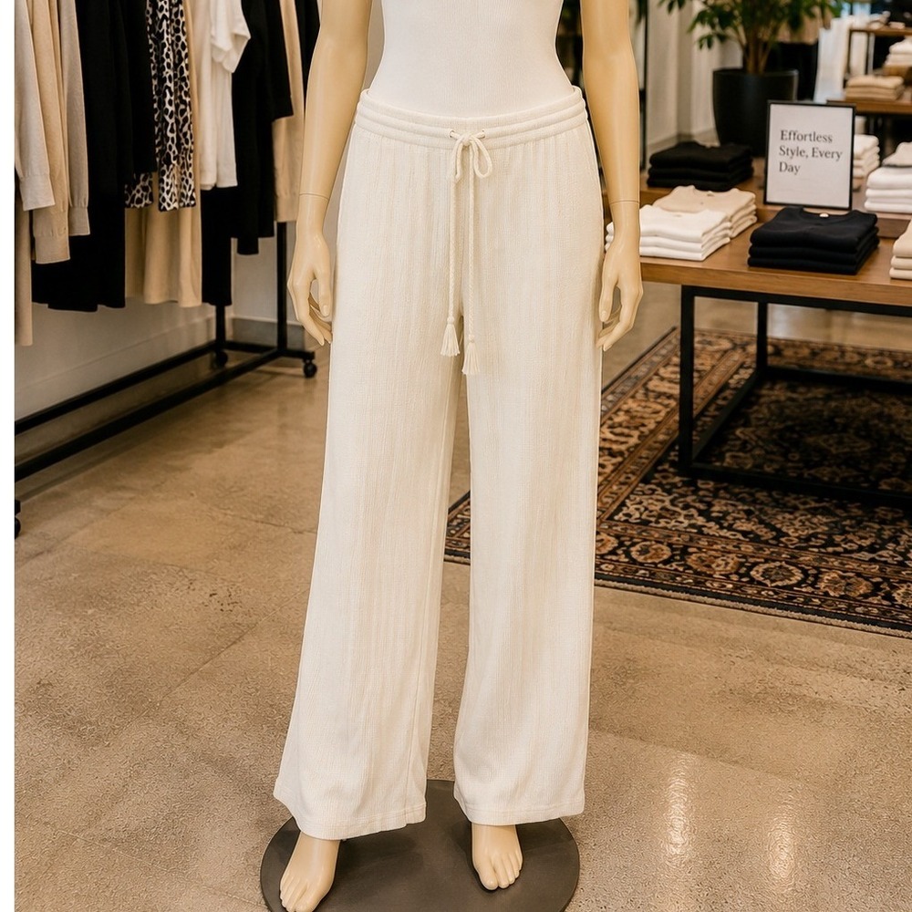 H&M Womens Lounge Pants Cream Waffle Knit Wide Leg Small